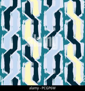 Grunge seamless pattern. Abstract dry brush strokes background. Green and yellow hand drawn texture. Vector illustration. Stock Vector