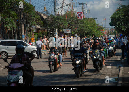 Motorbikes parked in Ubud, Bali, Indonesia. Stock Photo