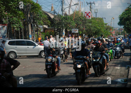 Motorbikes parked in Ubud, Bali, Indonesia. Stock Photo