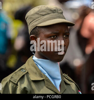 KUMASI, GHANA - JAN 16, 2017: Unidentified Ghanaian military man at the memorial ceremony dedicated to the Queen mother of the Asante kingdom Stock Photo