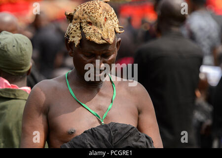 KUMASI, GHANA - JAN 16, 2017: Unidentified Kumasi inhabitant at the memorial ceremony dedicated to the Queen mother of the Asante kingdom Stock Photo