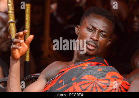 KUMASI, GHANA - JAN 16, 2017: Unidentified Kumasi musician at the memorial ceremony dedicated to the Queen mother of the Asante kingdom Stock Photo