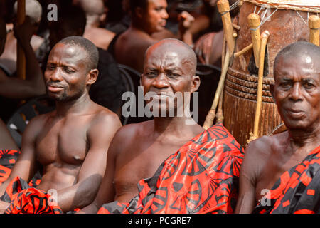 KUMASI, GHANA - JAN 16, 2017: Unidentified Kumasi musician at the memorial ceremony dedicated to the Queen mother of the Asante kingdom Stock Photo