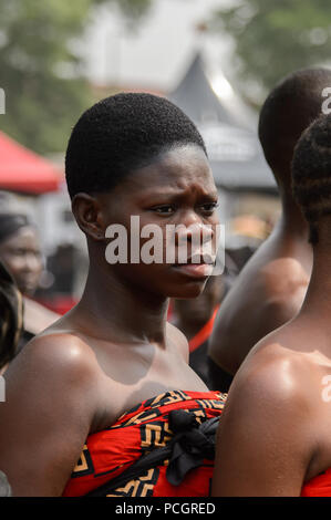 KUMASI, GHANA - JAN 16, 2017: Unidentified Kumasi inhabitant at the memorial ceremony dedicated to the Queen mother of the Asante kingdom Stock Photo