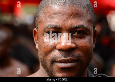 KUMASI, GHANA - JAN 16, 2017: Unidentified Kumasi inhabitant at the memorial ceremony dedicated to the Queen mother of the Asante kingdom Stock Photo