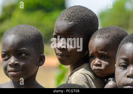 TAMBERMA VIL, TOGO - JAN 13, 2017: Unidentified Tammari children in the village. Tammaris are ethnic group of Togo and Benin Stock Photo