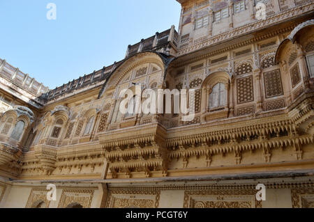 Mehrangarh or Mehran Fort, located in Jodhpur, Rajasthan, is one of the largest forts in India. Stock Photo