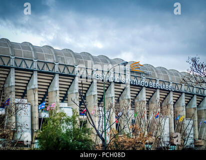 Madrid, Spain, february 2010: Exterior of the Santiago Bernabeu stadium in Madrid, the home of Real Madrid soccer team Stock Photo