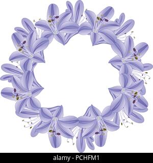 Blue Purple Agapanthus Wreath. Vector Illustration. Stock Vector