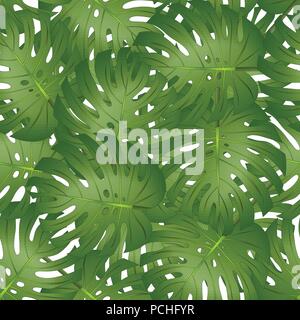Philodendron Monstera Leaf Seamless isolated on White Background. Vector Illustration. Stock Vector