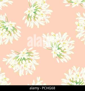 Snow White Agapanthus on Light Orange Background. Vector Illustration. Stock Vector