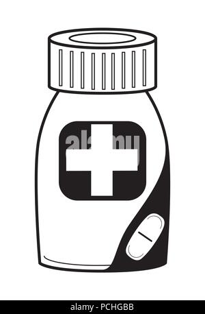 Linear drawing of a medical bottle . Medications and pills.Isolated, white . Medical icon. Vector Stock Vector