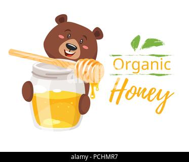 honey jar and character bear Stock Vector