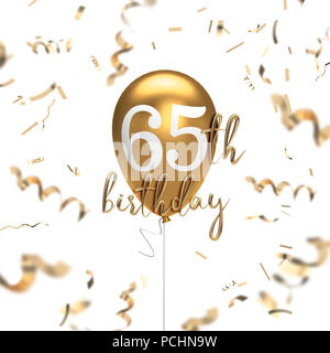 Happy 65th birthday gold balloon greeting background. 3D Rendering Stock Photo