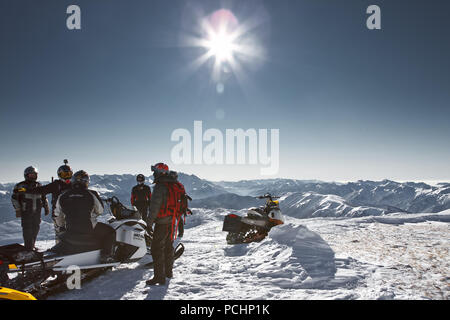 The dispute riders after the race on the plateau of Lago-Naki in Adygea, Russia February 2, 2012. Stock Photo
