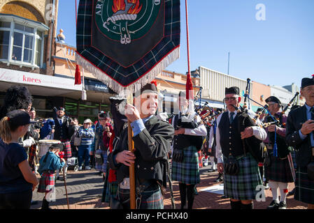 The Celtic Festival 2018 in Glen Innes in New England in northern New South Wales, NSW, Australia with pipe and drum bands Stock Photo