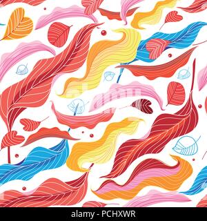 Seamless multi-colored autumn pattern of beautiful leaves on a light background Stock Vector