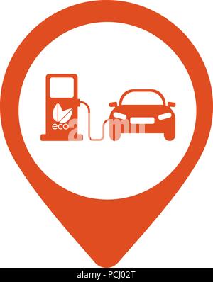 Map icon with electric car - vector illustration Stock Vector