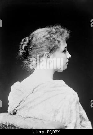 Helen Keller, head and shoulders portrait seated view over shoulder looking away to the right taken between January 1891 and January 1894. Helen Keller (June 27, 1880 – June 1, 1968) was an American author, political activist, and lecturer. She was the first deaf-blind person to earn a bachelor of arts degree. Stock Photo