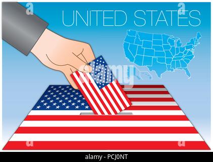 United States of America, elections, ballot box with flag and map, USA Stock Vector