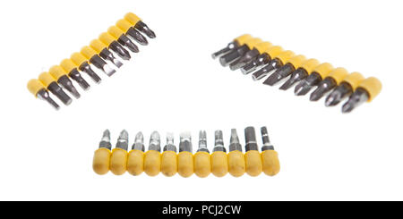 Heads for screwdriver. Bits. Tools on white background. Handyman tools accesory Stock Photo