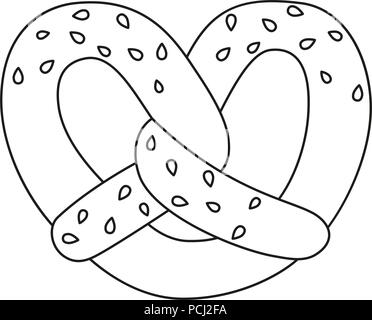 Line art black and white pretzel with sesame seed Stock Vector