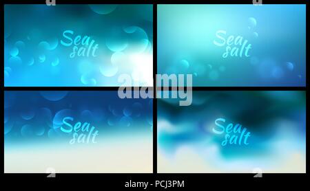 aqua blurred background set 4 wide blurred nature blue backgrounds with sign Sea salt Stock Vector