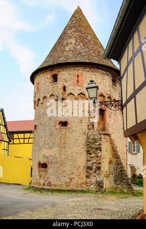 The tower of the bourgeois, (Le Tour des Bourgeois) Ammerschwihr, Alsace, France, Stock Photo