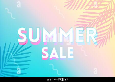 Hot Summer Sale banner. Trendy texture. Season vocation, weekend, holiday logo. Summer Time Wallpaper. Happy shiny Day. Modern vector Lettering. Fashionable styling. Stock Vector