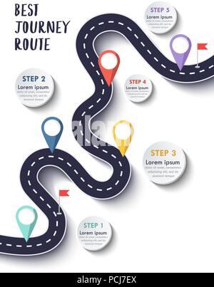 The Best Journey Route. Road trip and Journey route. Business and Journey Infographic Design Template with flags. Vector EPS 10 Stock Vector