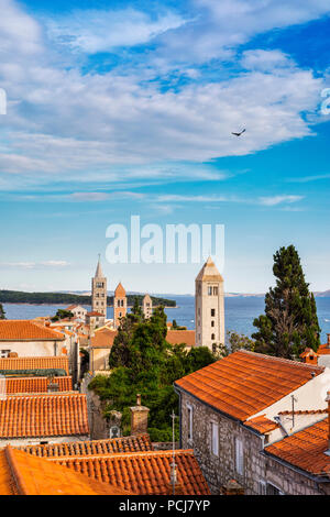 Rab old town, church towers Stock Photo