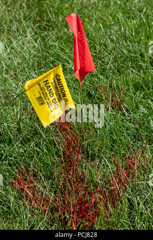 Dig Test Flag Natural gas utility warning flag with shovel. Notify utility locate ...