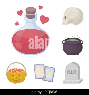 Black and white magic cartoon icons in set collection for design. Attributes and sorceress accessories vector symbol stock  illustration. Stock Vector