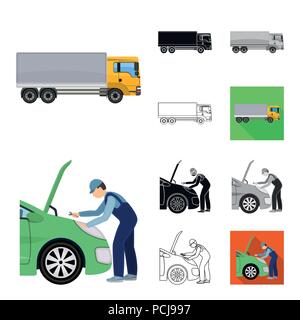Car, lift, pump and other equipment cartoon,black,flat,monochrome,outline icons in set collection for design. Car maintenance station vector symbol st Stock Vector