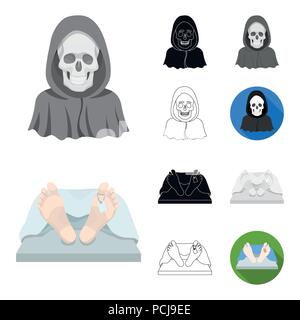 Funeral ceremony cartoon,black,flat,monochrome,outline icons in set collection for design. Funerals and Attributes vector symbol stock  illustration. Stock Vector