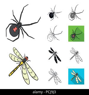 Different kinds of insects cartoon,black,flat,monochrome,outline icons in set collection for design. Insect arthropod vector isometric symbol stock  i Stock Vector