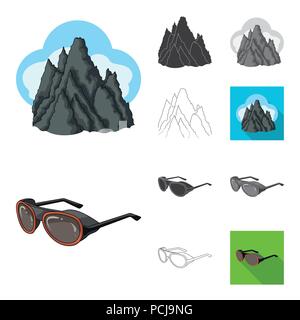 Mountaineering and climbing cartoon,black,flat,monochrome,outline icons in set collection for design. Equipment and accessories vector symbol stock  i Stock Vector