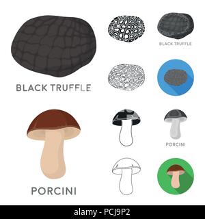 Poisonous and edible mushroom cartoon,black,flat,monochrome,outline icons in set collection for design. Different types of mushrooms vector symbol sto Stock Vector