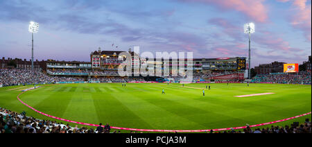 The Micky Stewart Members' Pavilion overlooking 20 20 day night match and the cricket pitch / wicket of The Oval cricket ground (The Kia Oval) Vauxhall, London. UK. (100) Stock Photo