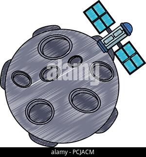 Satellite flying around meteor scribble Stock Vector