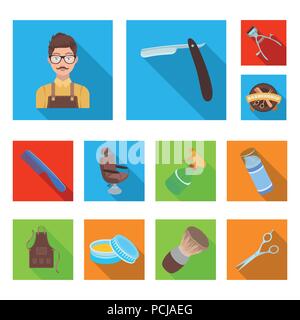 Barbershop and equipment flat icons in set collection for design. Haircut and shave vector symbol stock  illustration. Stock Vector