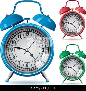 vector set of colorful retro alarm clocks Stock Vector
