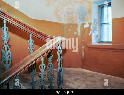 Damaged stair place in building of Luthera Church inside. Stock Photo