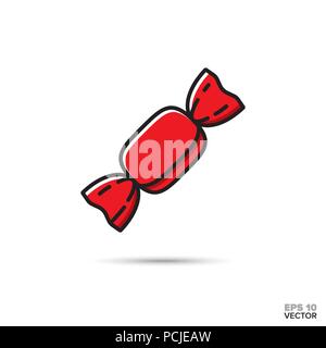 Hard candy in wrapper vector color fill line icon. Sweet food symbol. Stock Vector