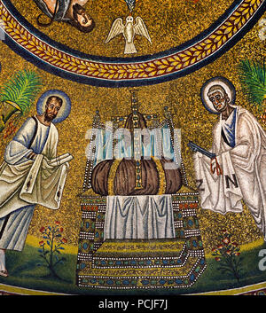 Baptism of Jesus by Saint John the Baptist in the Baptism of Jesus The Arian baptistry in Ravenna - Mosaics ( late Roman and Byzantine architecture,) Emilia-Romagna - Northern Italy. ( UNESCO World Heritage  The Arian baptistry site ) the 5th - 6th century A.D. Italian Stock Photo