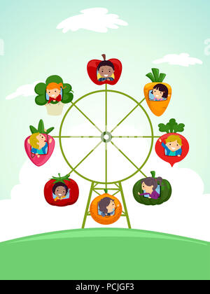 Illustration of Stickman Kids Riding a Vegetable Train with Vegetables ...