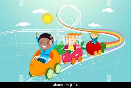 Illustration of Stickman Kids Riding a Vegetable Train with Vegetables ...