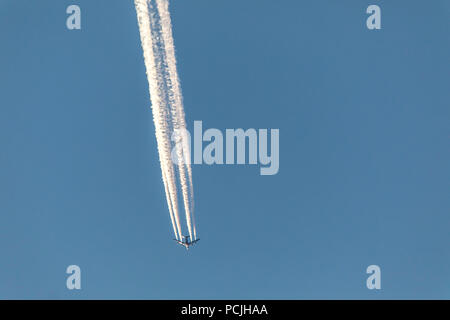 Airplane, jet, four-engine, Boeing 747, jumbo jet, in the sky, contrails, Stock Photo