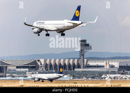 Frankfurt / Main Airport, FRA, Fraport, Lufthansa, Airbus , approaching, Stock Photo