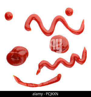 Red ketchup slashed on white, veiw from top Stock Photo